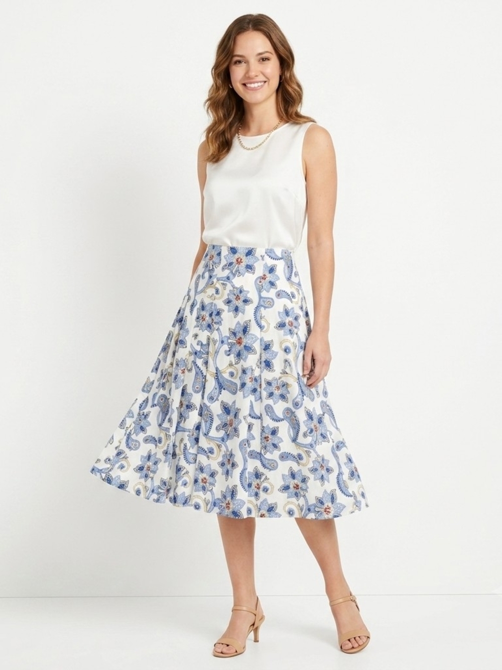 Tommy Hilfiger Woman Blue Paisley Floral Pleated Midi Skirt Size 20